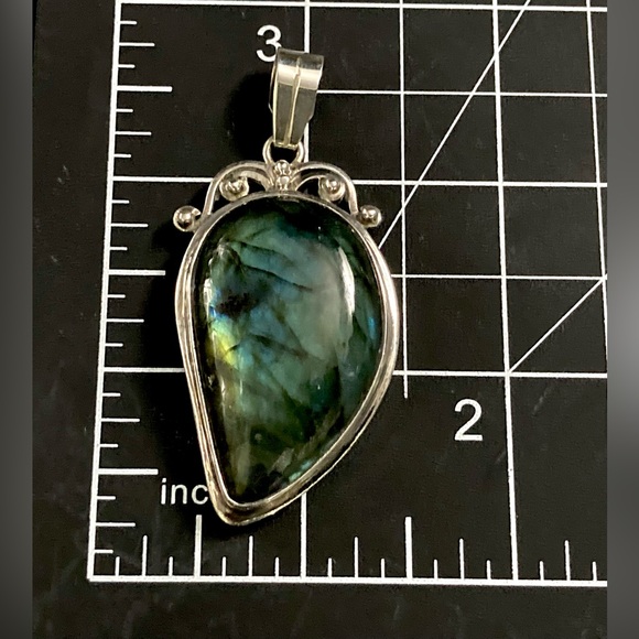 Large Vintage Labradorite Rare Blue Flash  Spectrolite 925 Gemstone Pendant - Picture 4 of 13